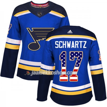 Nainen NHL St. Louis Blues Pelipaita Jaden Schwartz 17 Adidas 2017-2018 Sininen USA Flag Fashion Authentic